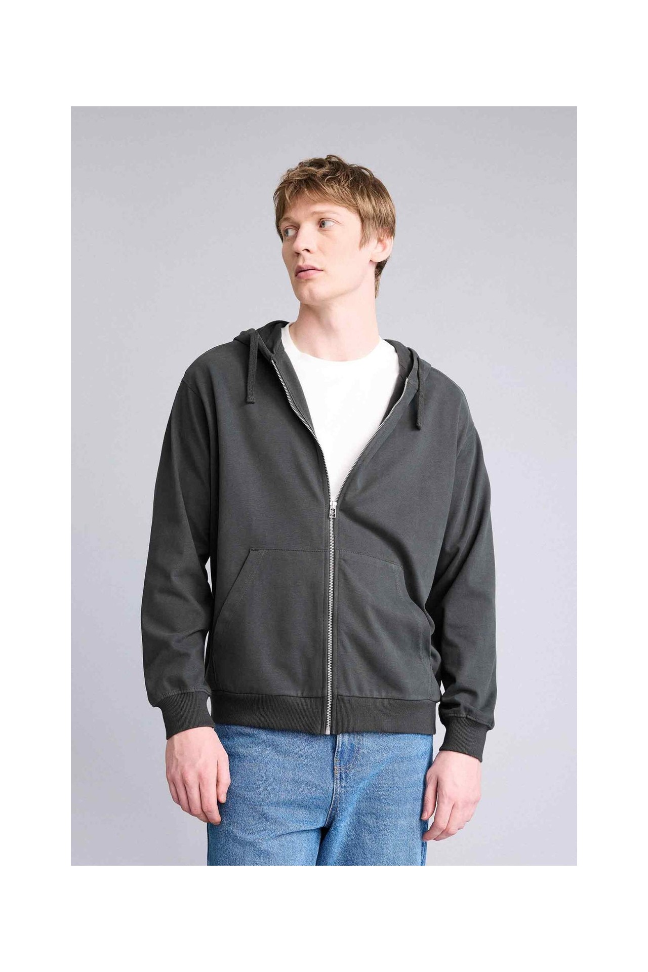 DeFacto Ultra Yumuşak %100 Pamuk Relax Fit Fermuarlı Sweatshirt F9812AX26SP görsel 8