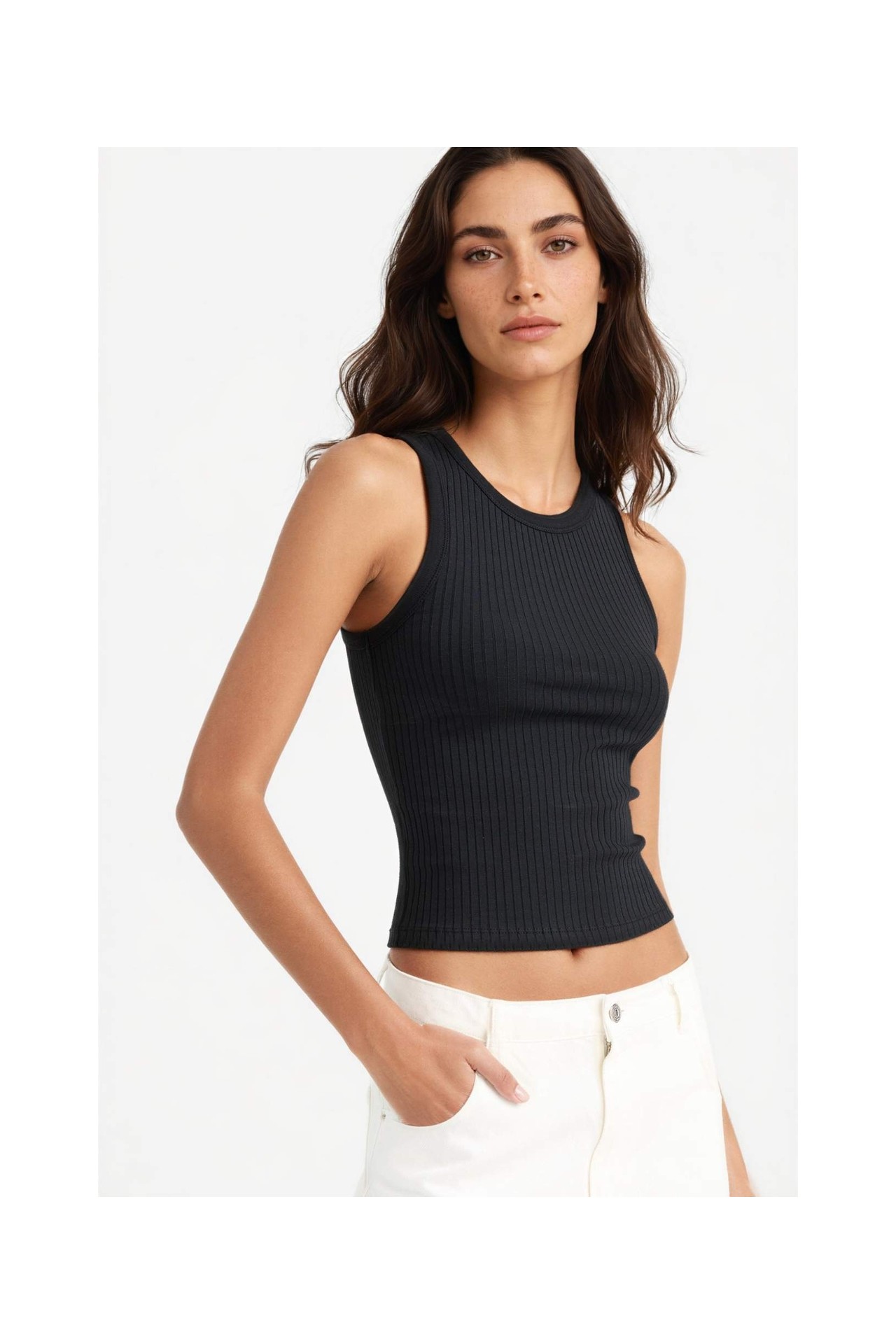 DeFacto Slim Fit Halter Yaka Fitilli Atlet A8859AX25AU