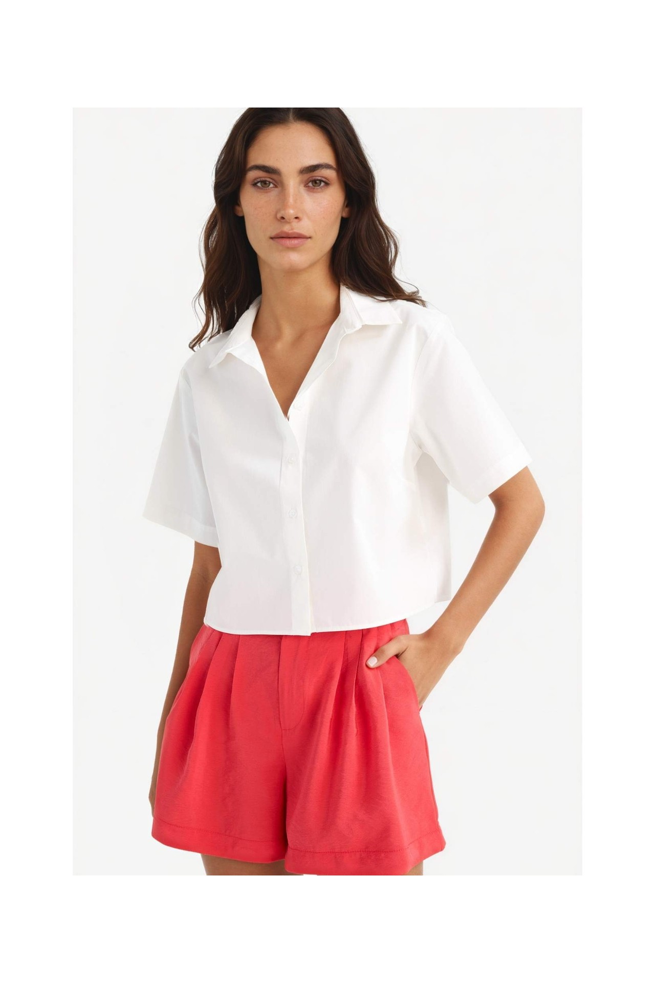 DeFacto %100 Pamuk Regular Fit Poplin Kısa Kollu Beyaz Gömlek F8580AX25SM