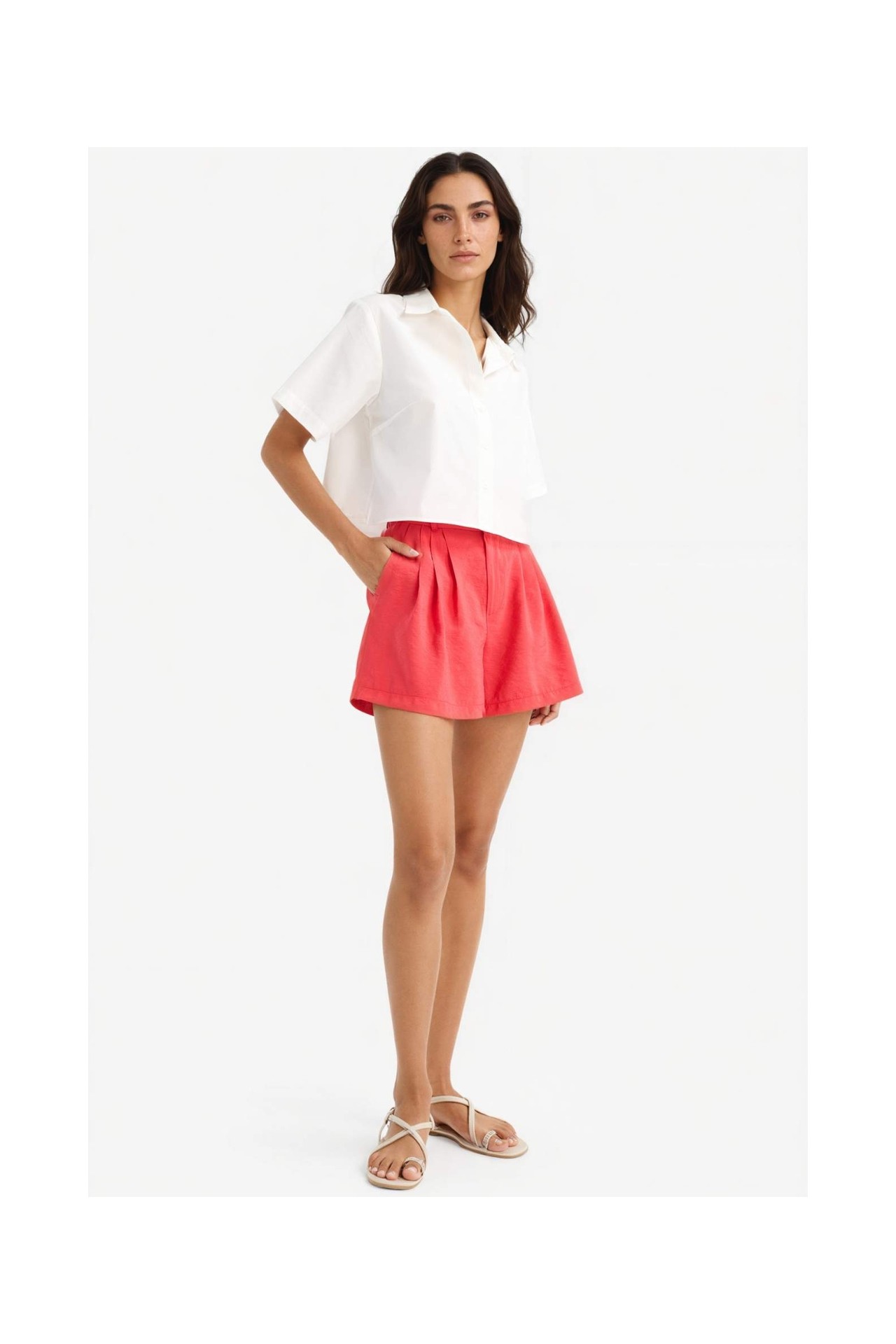 DeFacto %100 Pamuk Regular Fit Poplin Kısa Kollu Beyaz Gömlek F8580AX25SM görsel 2