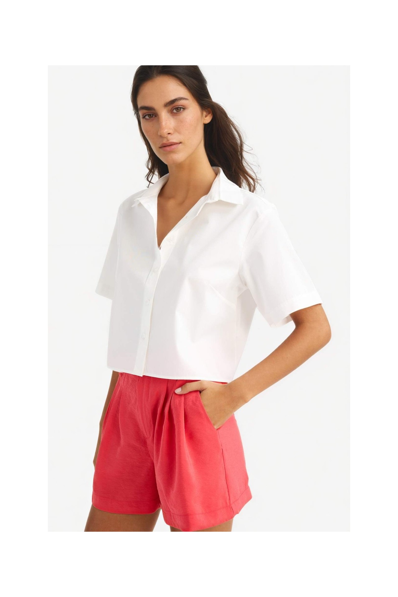 DeFacto %100 Pamuk Regular Fit Poplin Kısa Kollu Beyaz Gömlek F8580AX25SM görsel 3