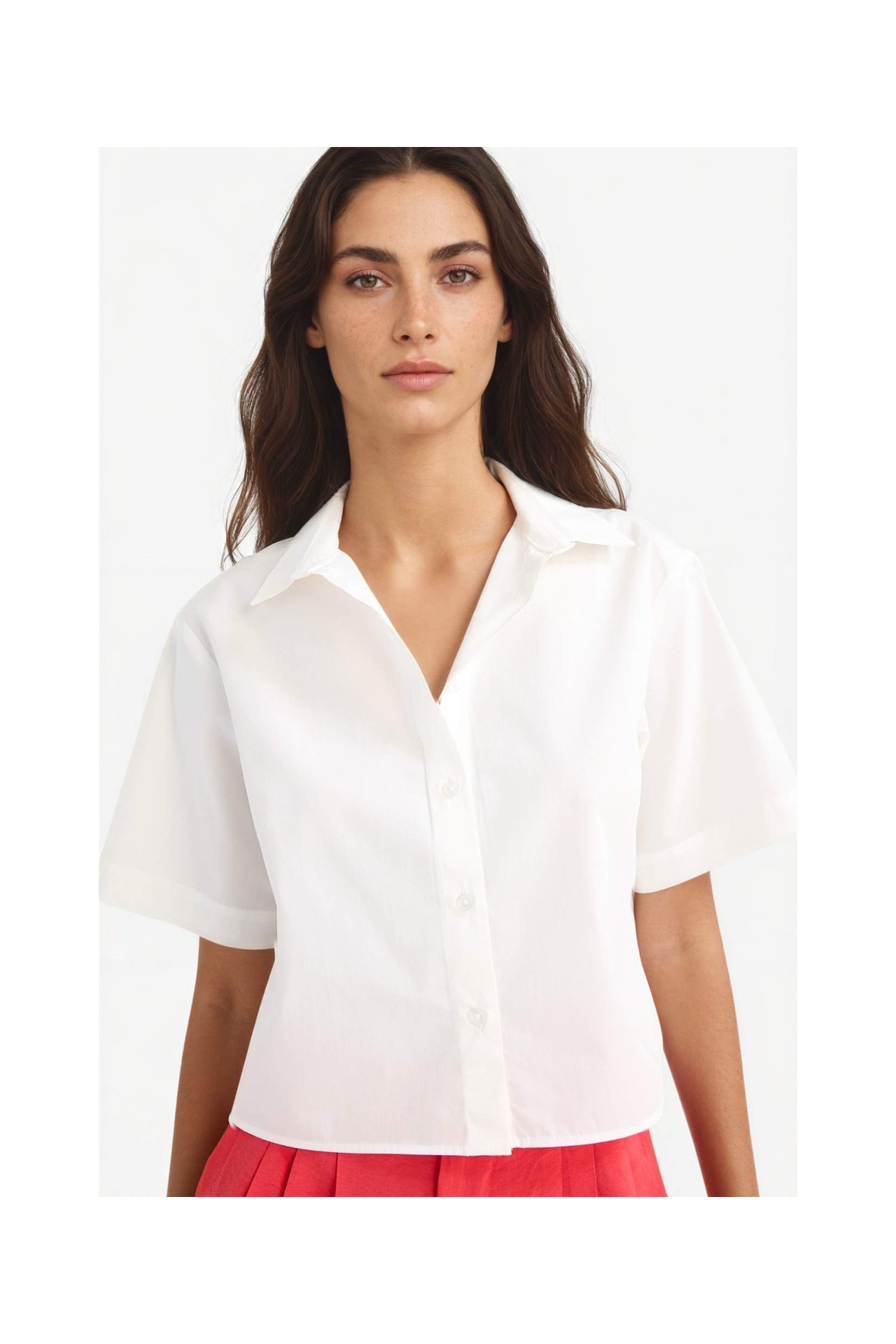 DeFacto %100 Pamuk Regular Fit Poplin Kısa Kollu Beyaz Gömlek F8580AX25SM görsel 4