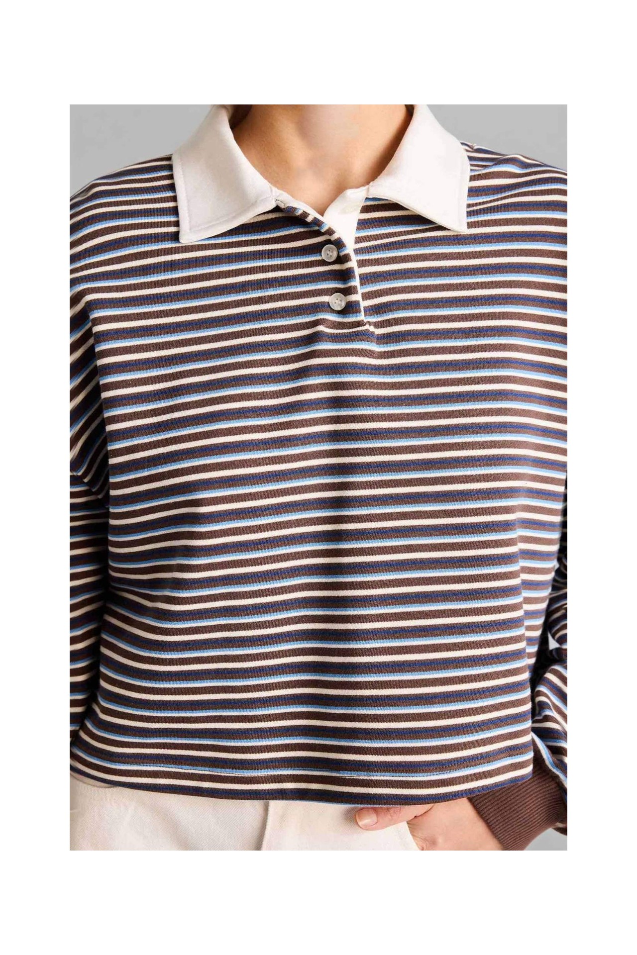 DeFacto %100 Pamuk Loose Fit Çizgili Sweatshirt G9460AX26SP görsel 4