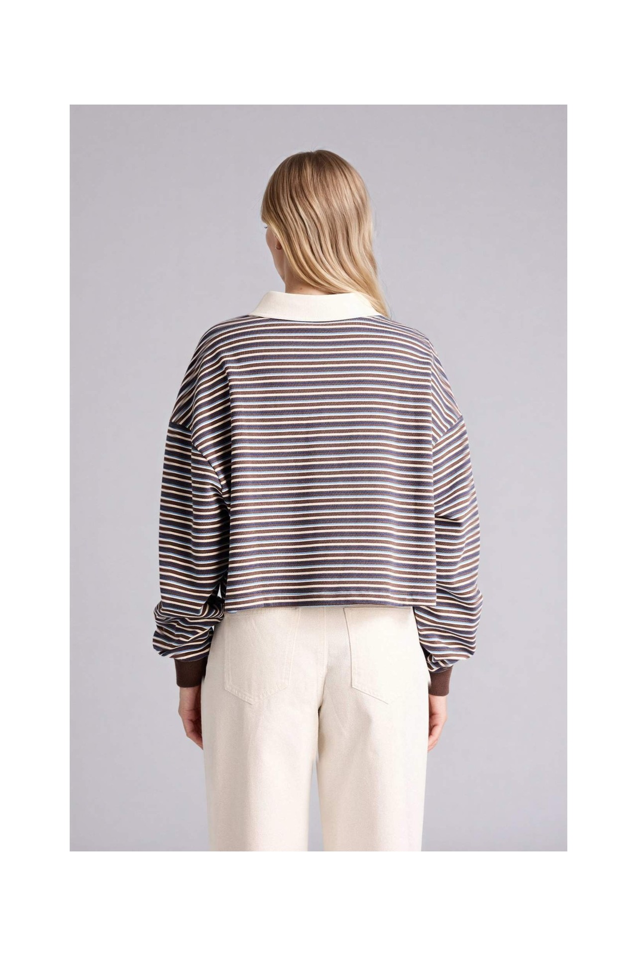 DeFacto %100 Pamuk Loose Fit Çizgili Sweatshirt G9460AX26SP görsel 5