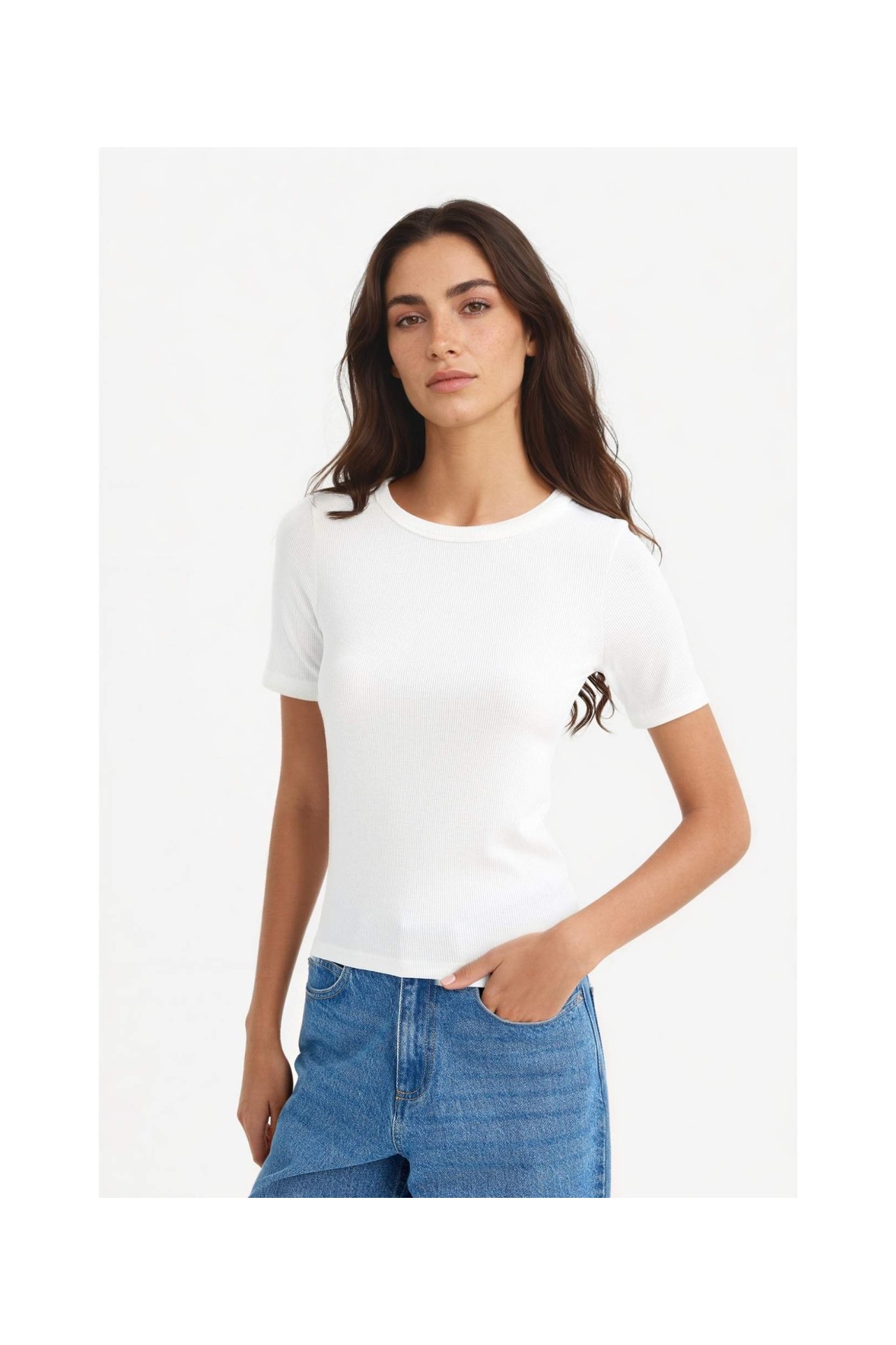 DeFacto Slim Fit Bisiklet Yaka Basic Fitilli Kısa Kollu Tişört C0097AX25AU görsel 3