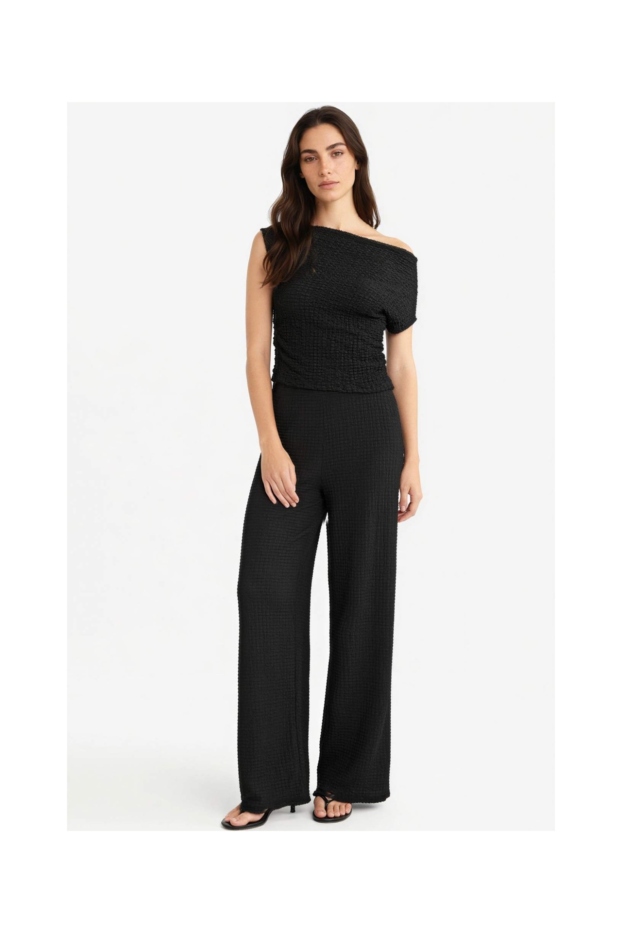 DeFacto Slim Fit Dar Kesim Tek Omuzlu Kırışık Dokulu Bluz G2703AX25AU görsel 2