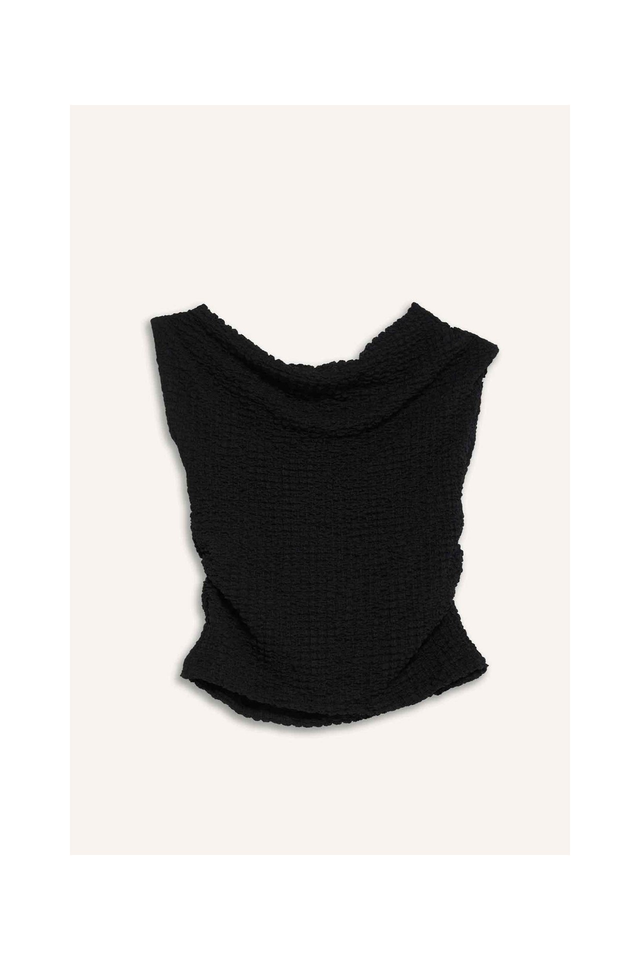 DeFacto Slim Fit Dar Kesim Tek Omuzlu Kırışık Dokulu Bluz G2703AX25AU görsel 4