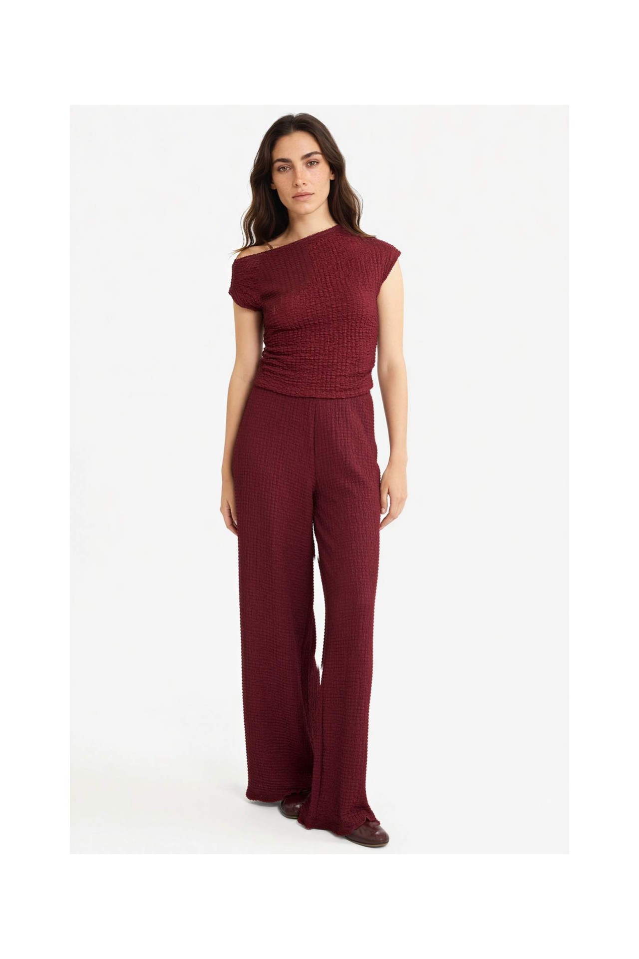 DeFacto Slim Fit Dar Kesim Tek Omuzlu Kırışık Dokulu Bluz G2703AX25AU görsel 8