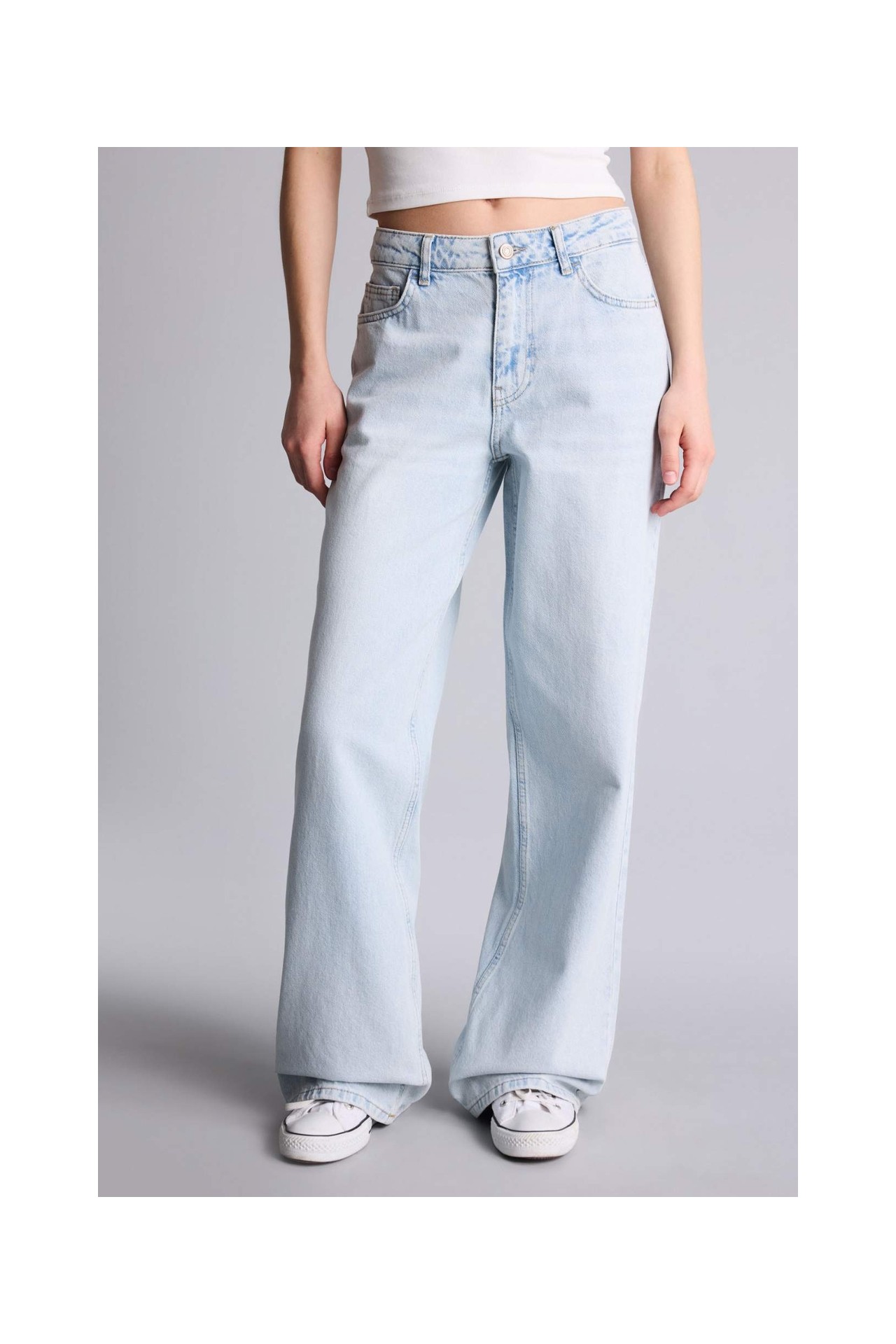 DeFacto %100 Pamuk Low Rise Wide Leg Düşük Bel Uzun Jean Yıkamalı Pantolon G2208AX26SP görsel 8