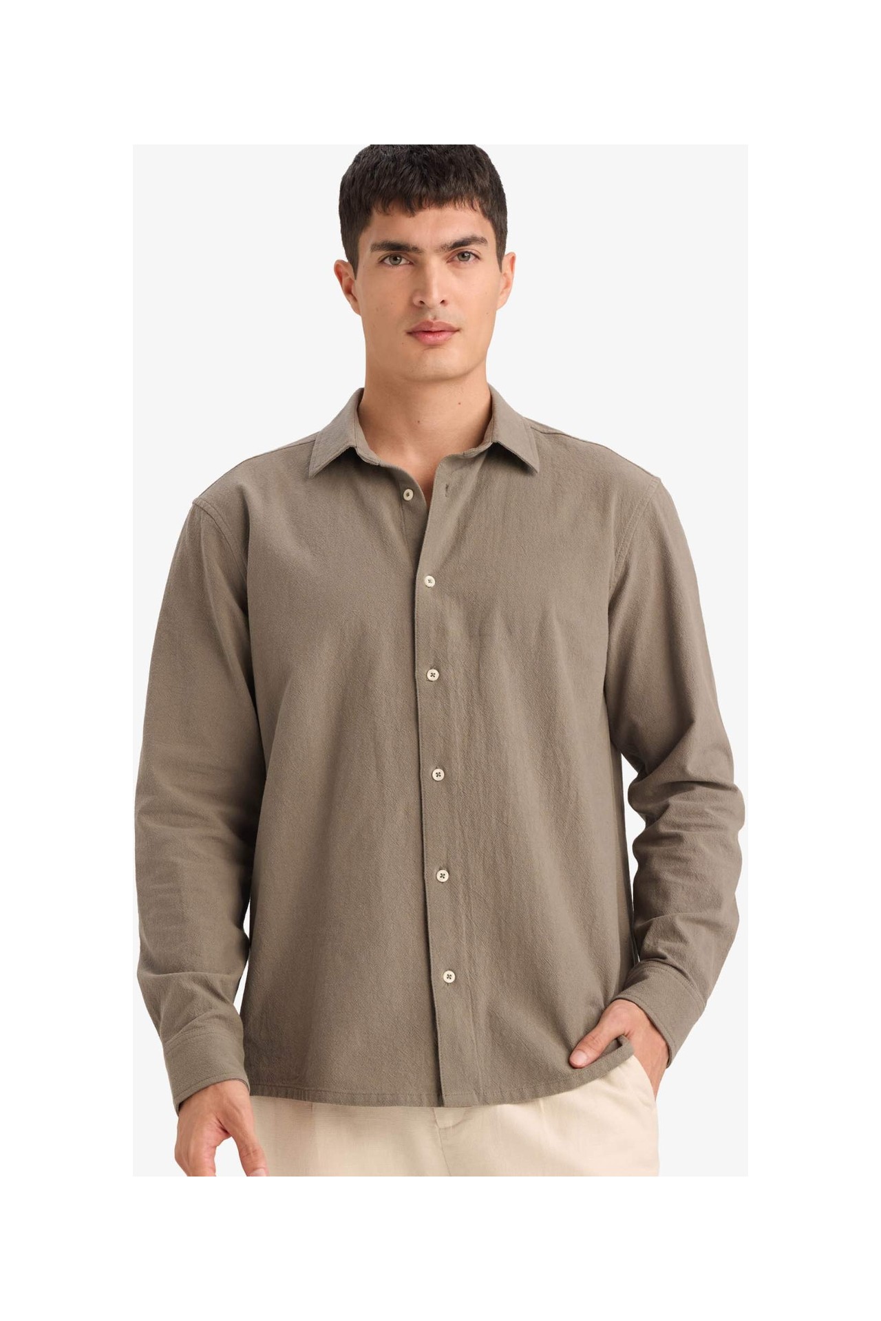 DeFacto %100 Pamuk Regular Fit Polo Yaka Uzun Kollu Basic Gömlek E7741AX26SP