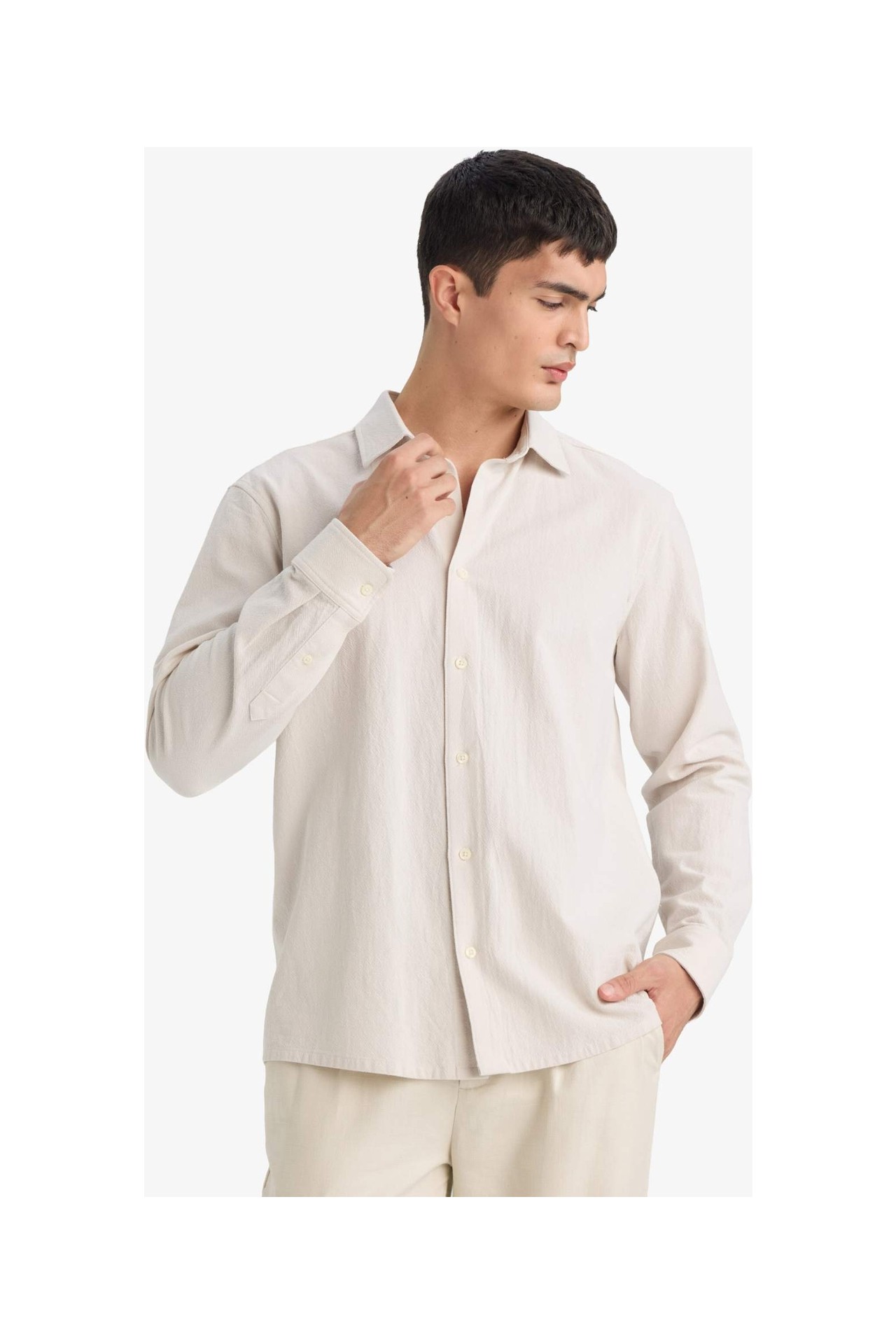 DeFacto %100 Pamuk Regular Fit Polo Yaka Uzun Kollu Basic Gömlek E7741AX26SP görsel 3