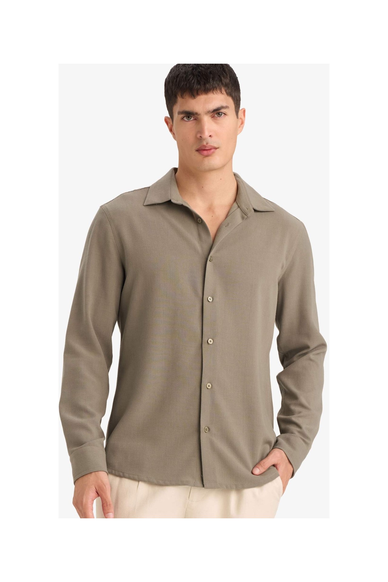 DeFacto Modern Fit Polo Yaka Uzun Kollu Gömlek F9886AX26SP görsel 6
