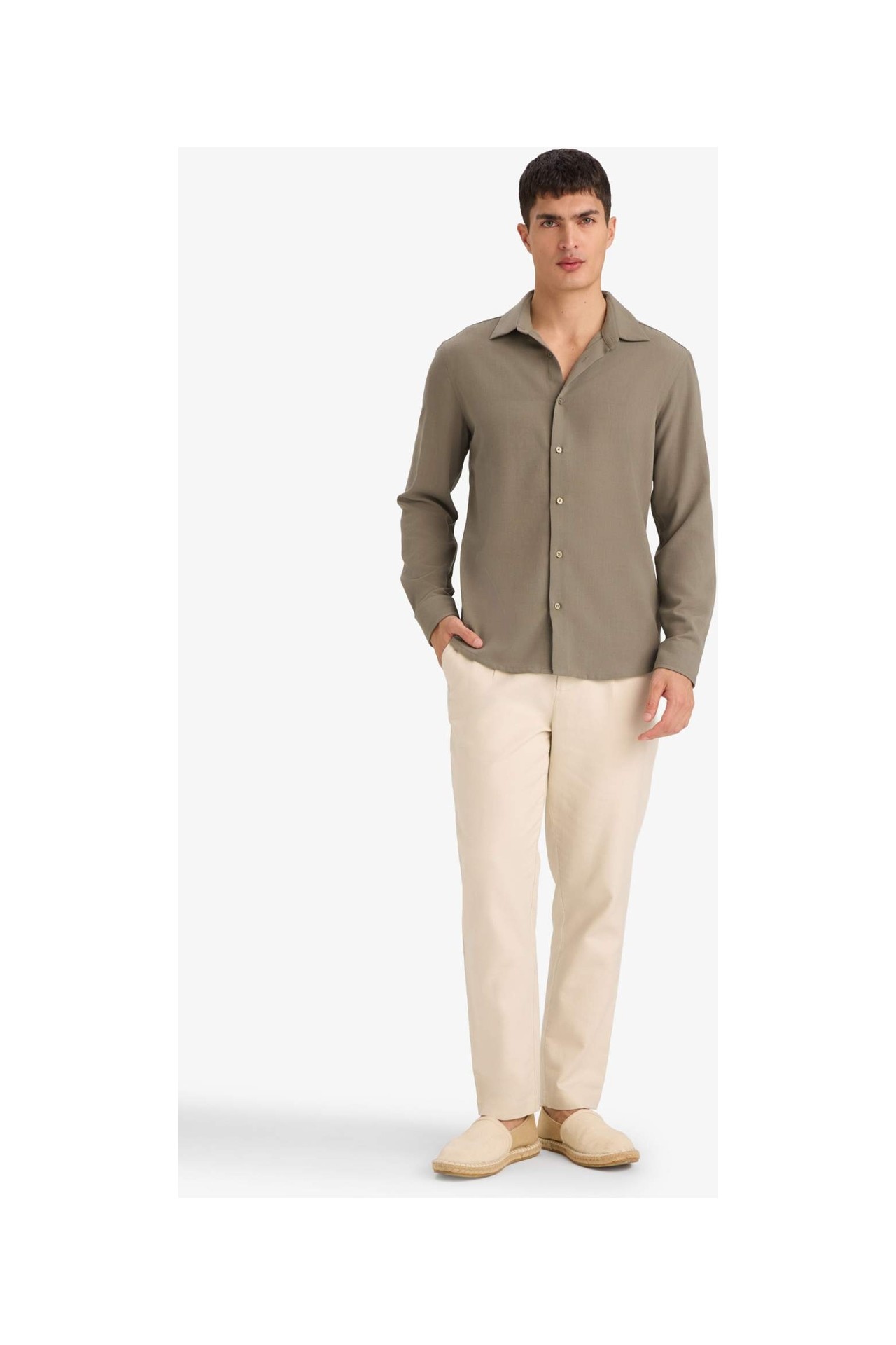 DeFacto Modern Fit Polo Yaka Uzun Kollu Gömlek F9886AX26SP görsel 7