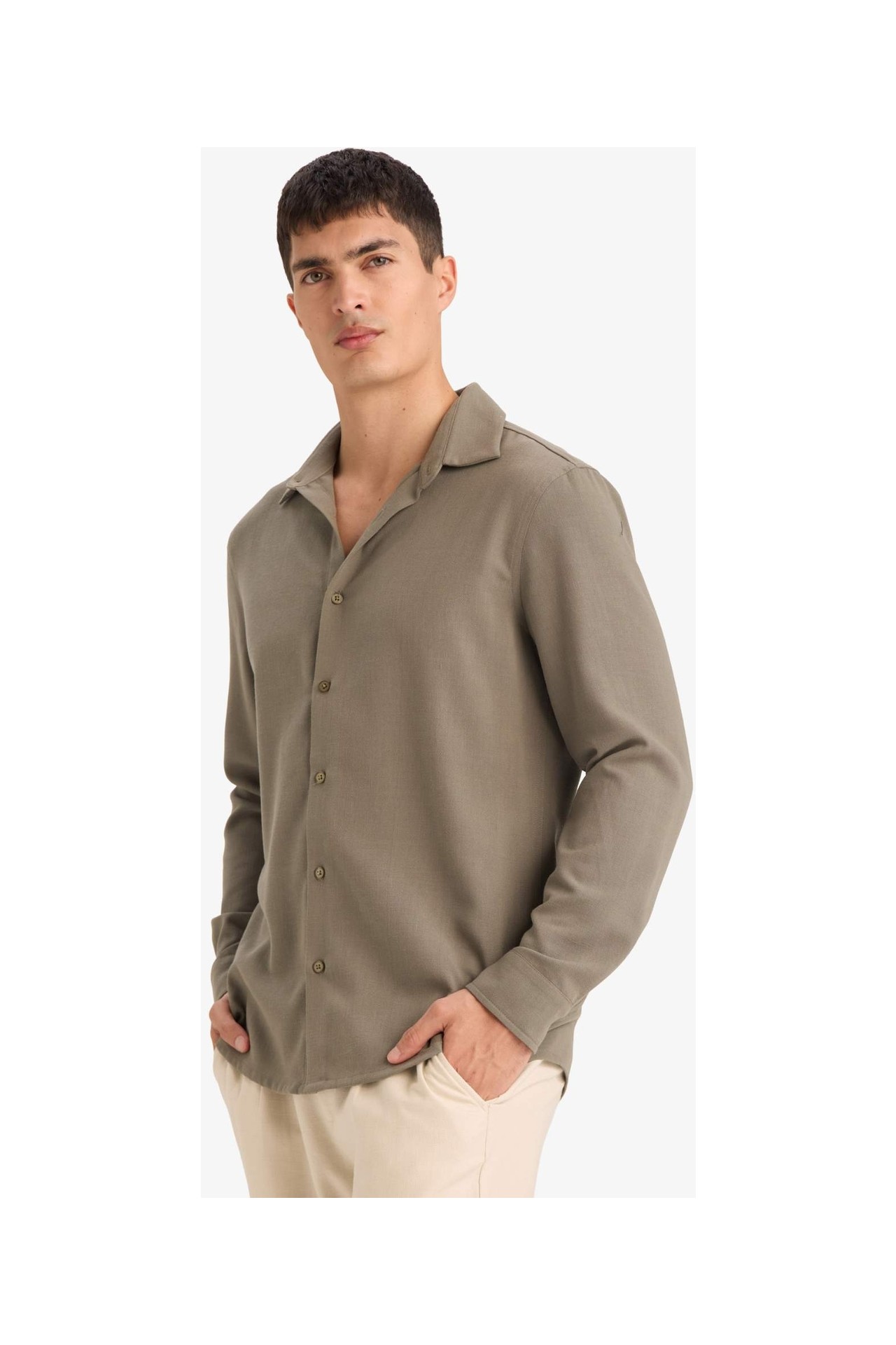 DeFacto Modern Fit Polo Yaka Uzun Kollu Gömlek F9886AX26SP görsel 8