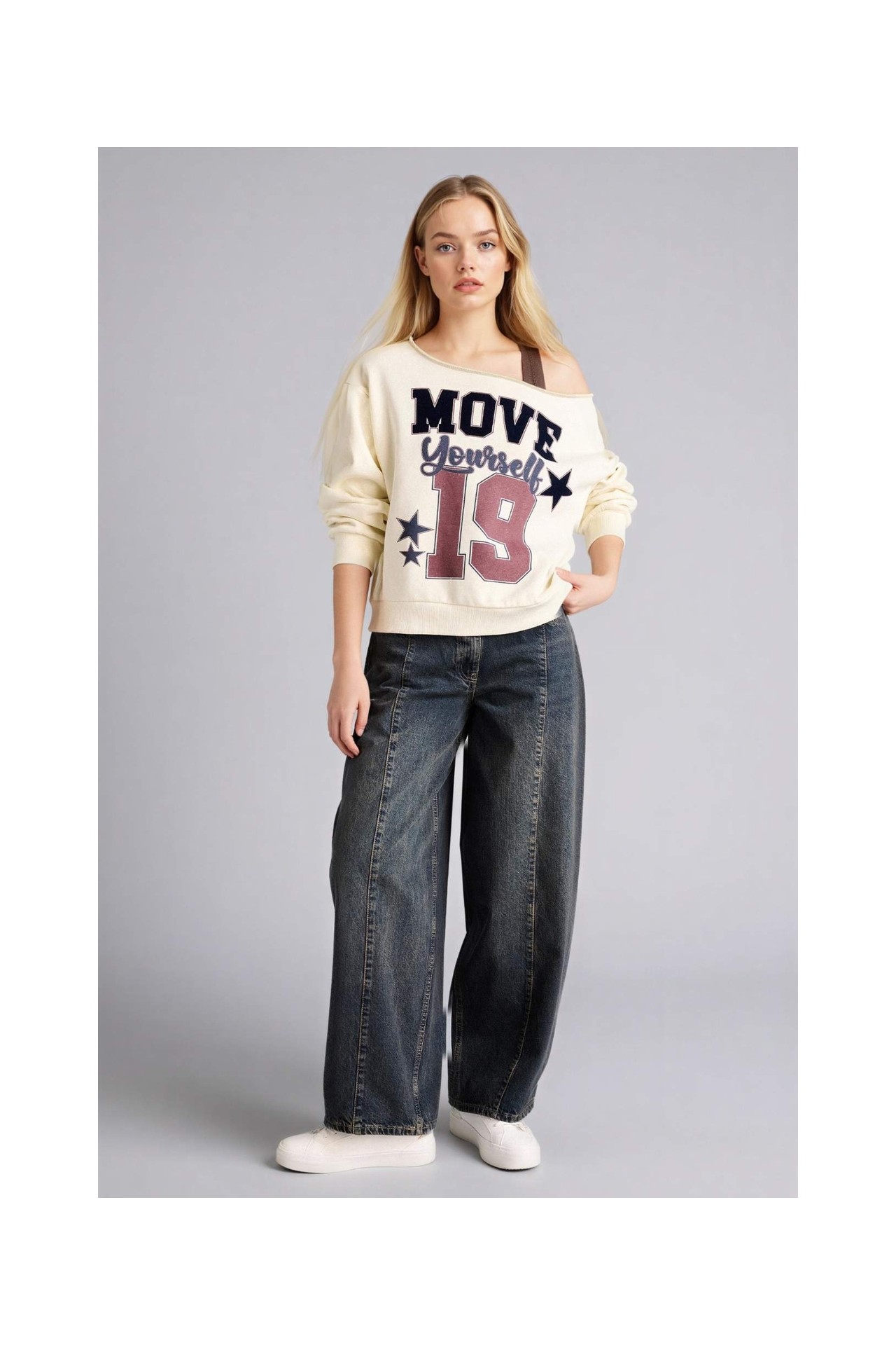 DeFacto Oversize Kayık Yaka Baskılı Sweatshirt G9613AX26SP görsel 2