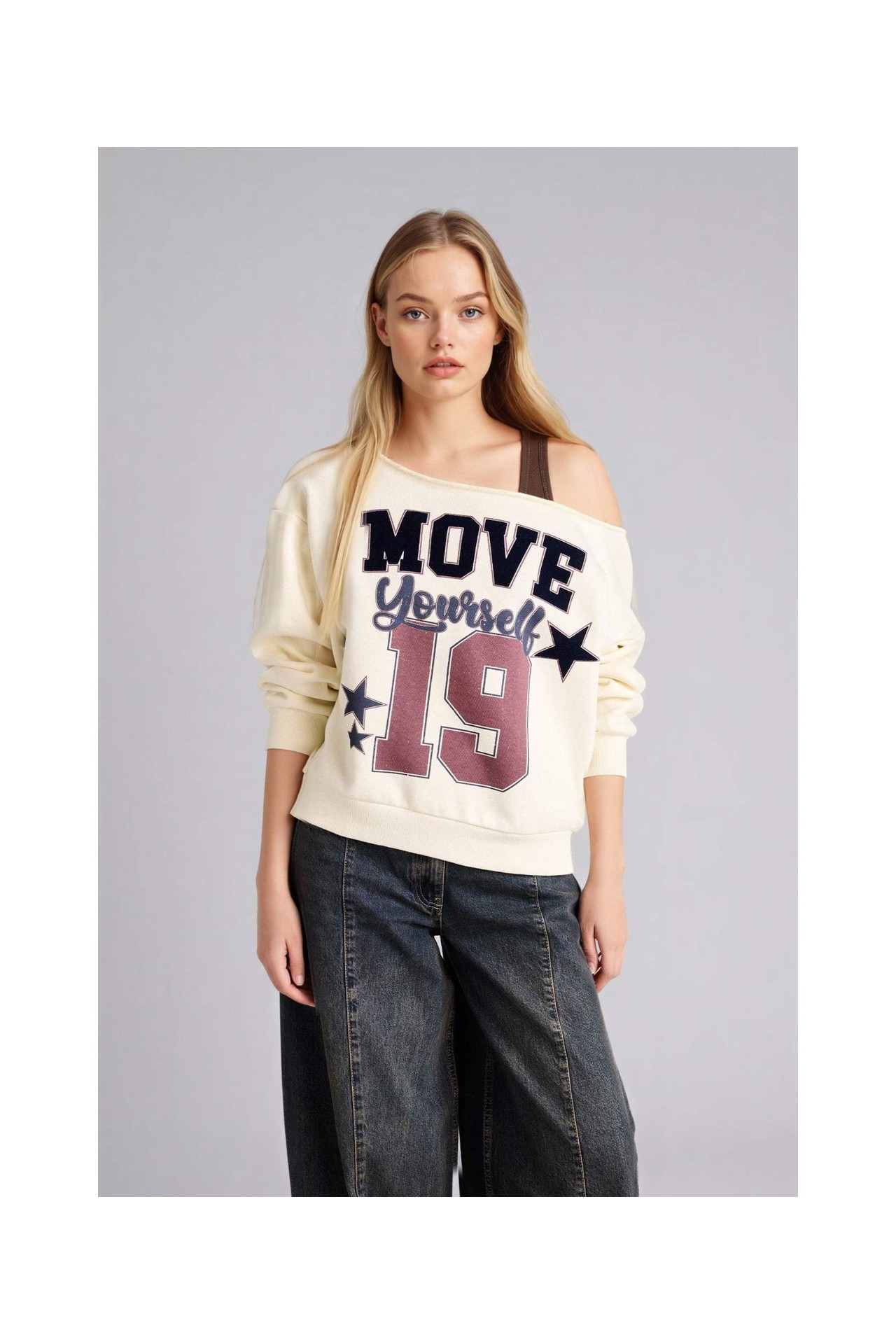 DeFacto Oversize Kayık Yaka Baskılı Sweatshirt G9613AX26SP görsel 4