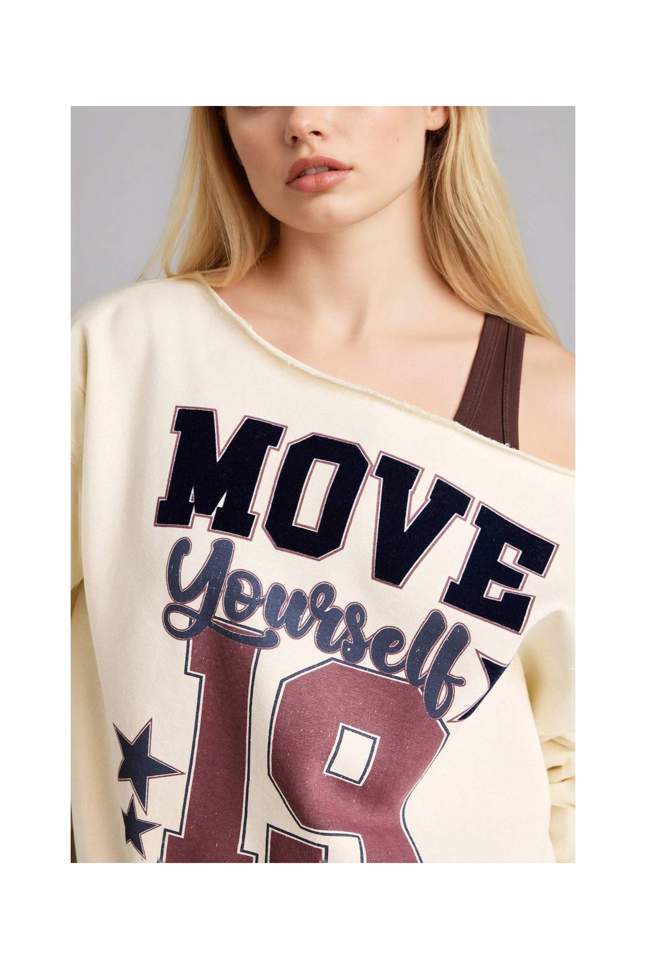 DeFacto Oversize Kayık Yaka Baskılı Sweatshirt G9613AX26SP görsel 5