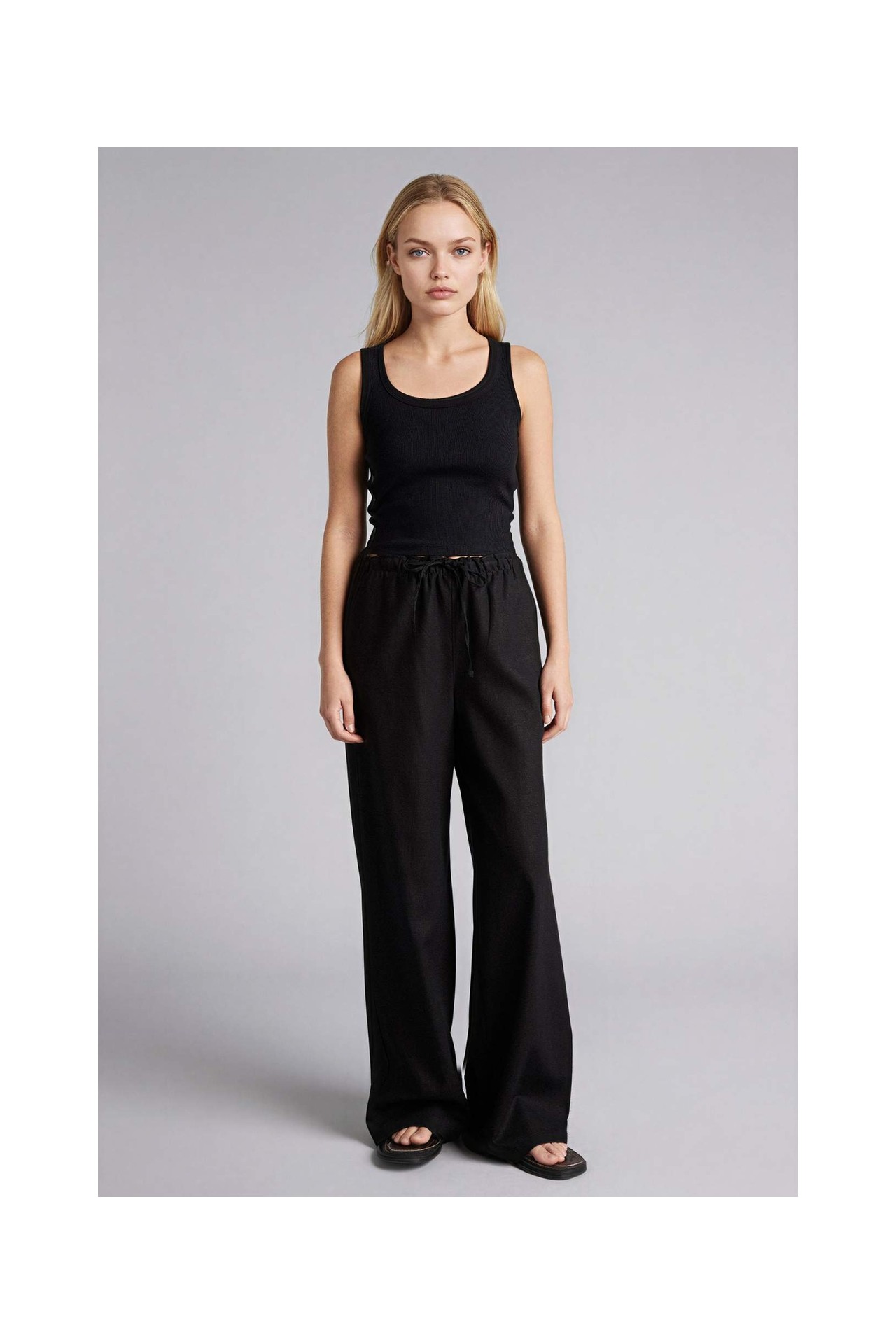 DeFacto Wide Leg Keten Karışımlı Pantolon E1981AX26SM görsel 2
