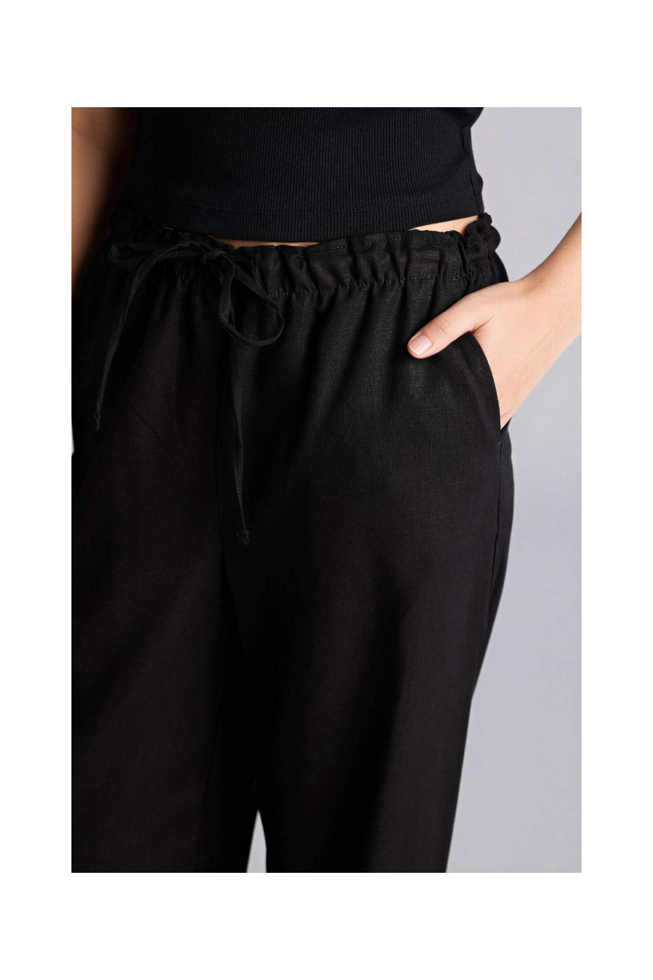 DeFacto Wide Leg Keten Karışımlı Pantolon E1981AX26SM görsel 4