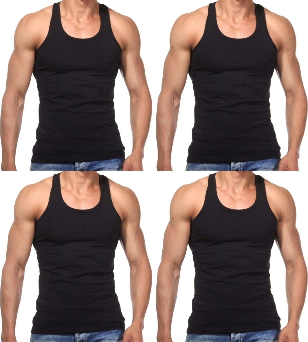 Maruf Shop 4 Adet Erkek Slim Fit Dar Kalıp Likralı Penye Sporcu Atleti(Rambo Atleti)