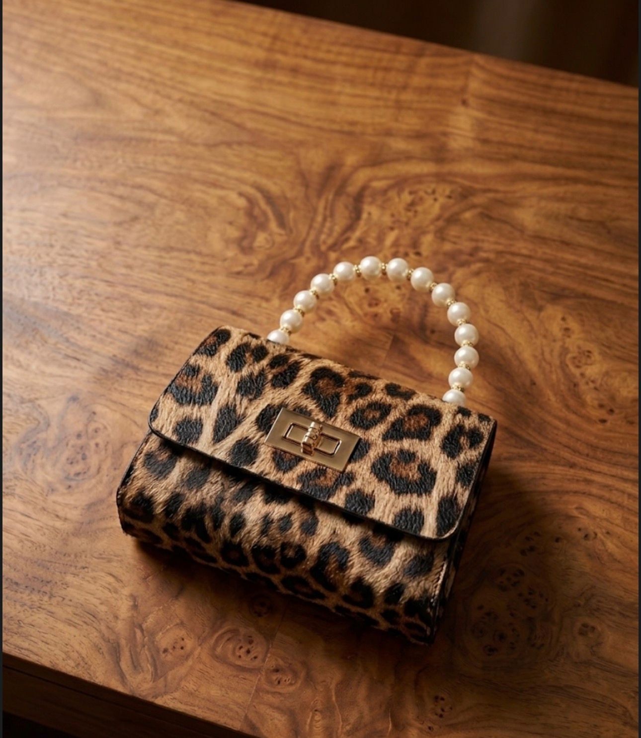 Addy Leopar Incili Gold Zincir Askılı Portföy Omuz ve El Çantası E18 B12 görsel 4