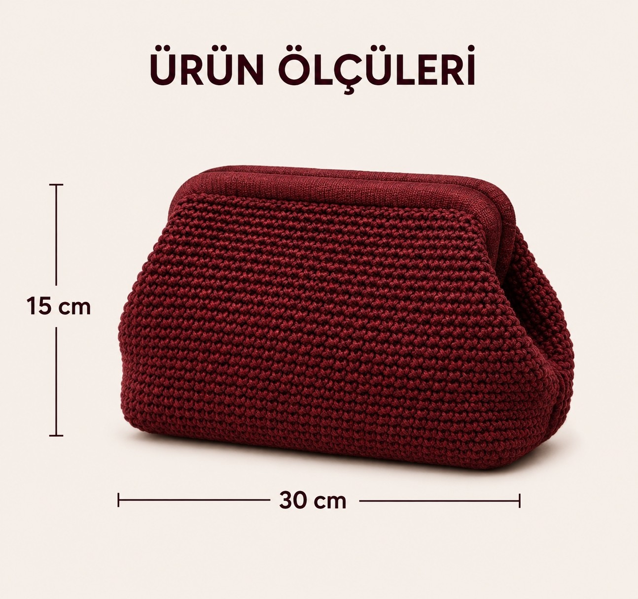 Holistic Kadın Örgü El Çantası Clutch Portföy Abiye Çanta El Yapımı Şık Günlük ve Davet Çantası Kızıl Kahve görsel 8