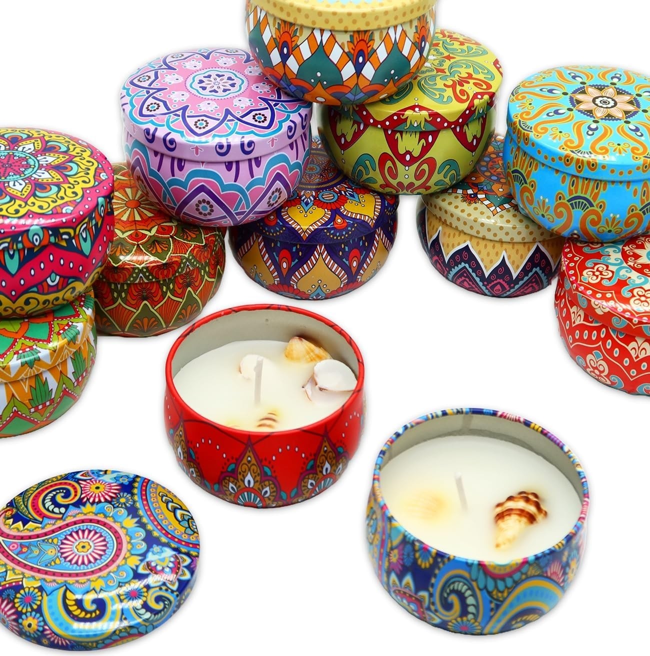 OEM Mandala Desenli Metal Kutuda Orta Boy Kokulu Mum (1 Adet) görsel 3