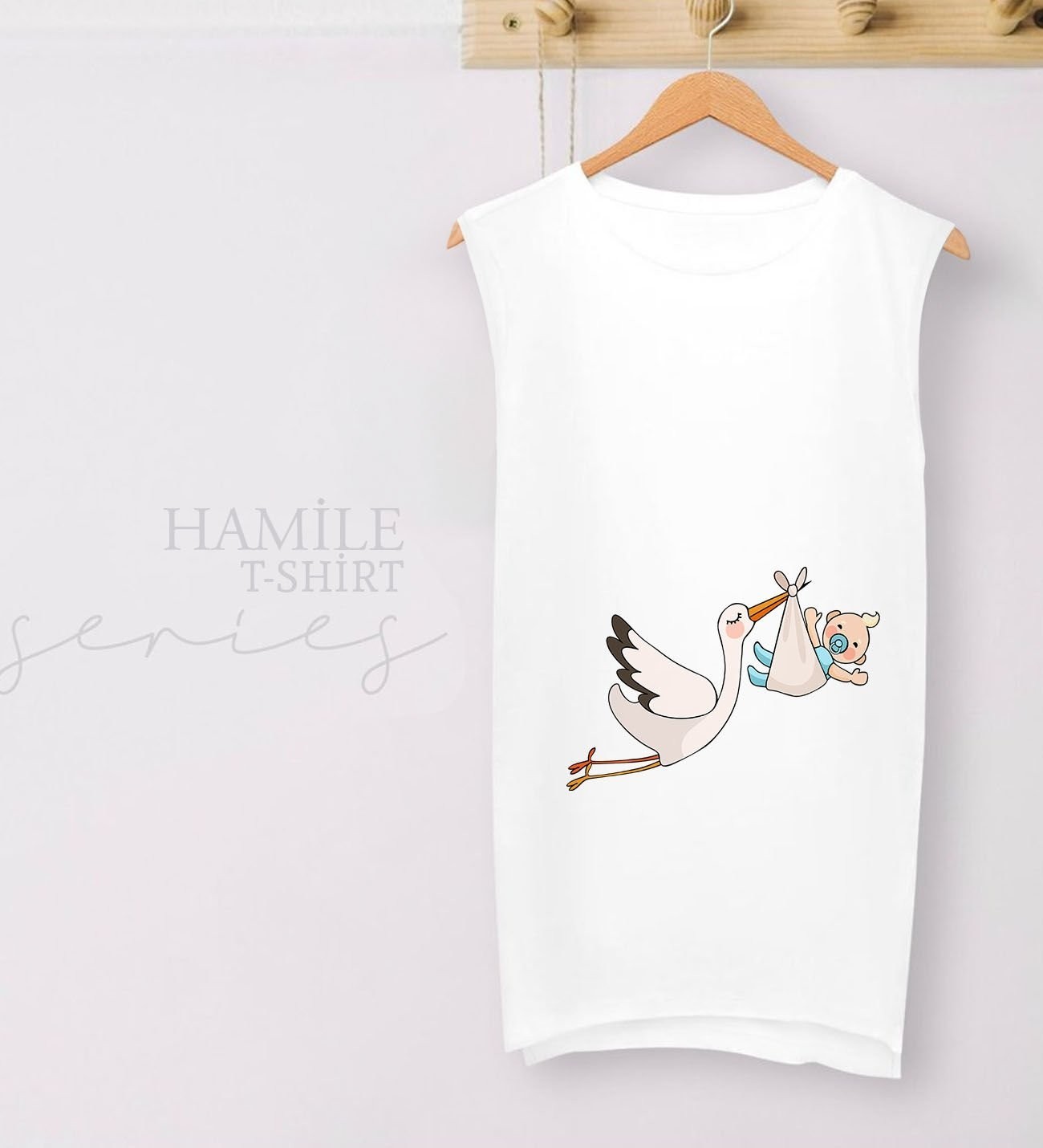 BK Gift Bebek Tasarımlı Beyaz Sıfır Kol Hamile Tişört-3, Hamile Giyim, Eşe Hediye görsel 2