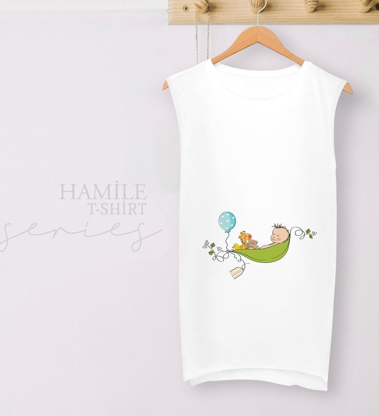 BK Gift Kişiye Özel Isimli Bebek Tasarımlı Beyaz Sıfır Kol Hamile Tişört-1, Hamile Giyim, Eşe Hediye görsel 2