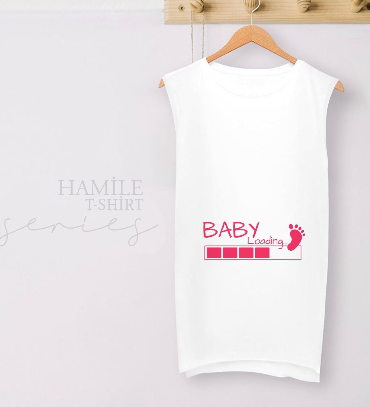 BK Gift Baby Loading Tasarımlı Beyaz Sıfır Kol Hamile Tişört-1, Hamile Giyim, Eşe Hediye görsel 2