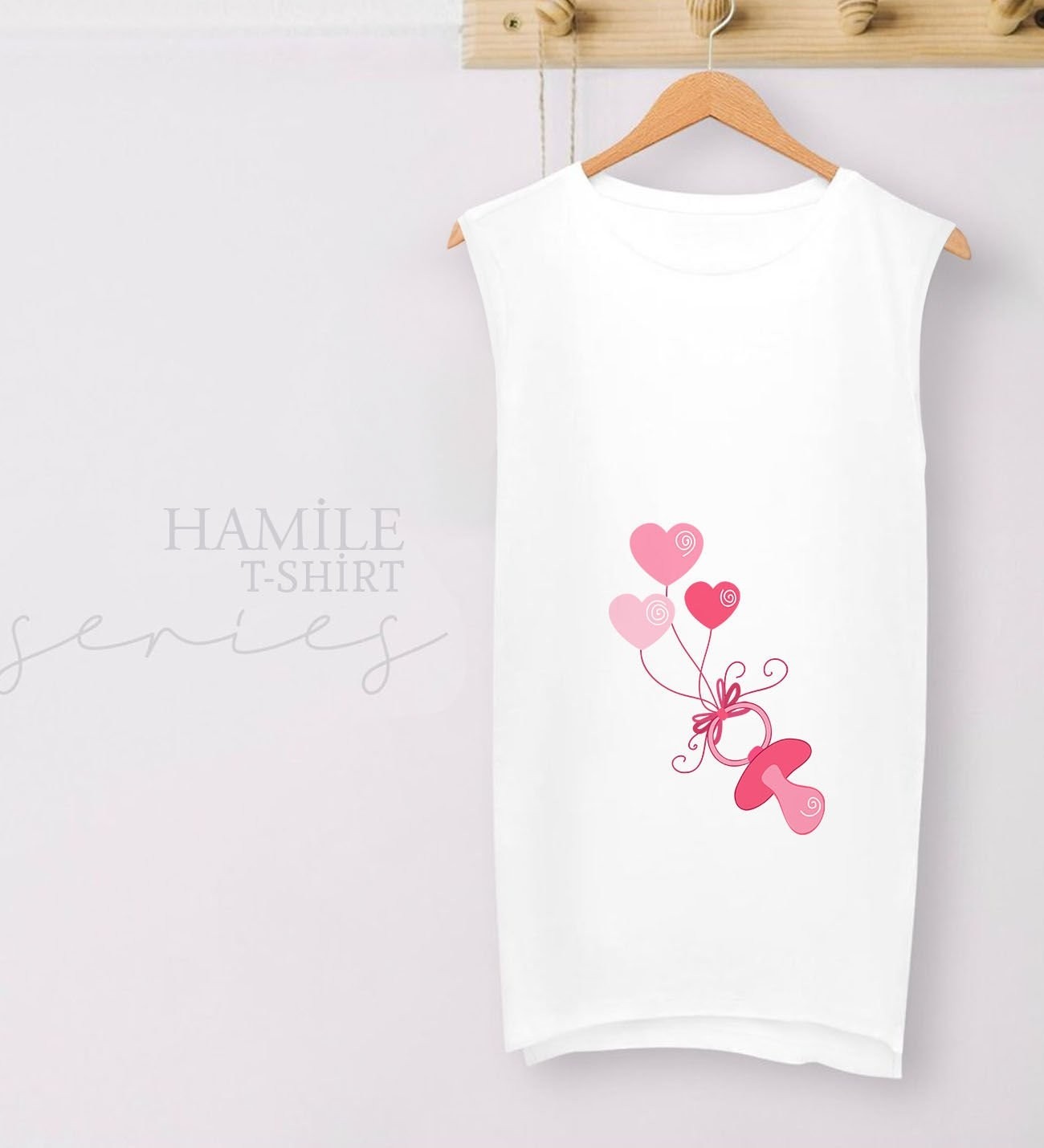 BK Gift Emzik Tasarımlı Beyaz Sıfır Kol Hamile Tişört-1, Hamile Giyim, Eşe Hediye görsel 2