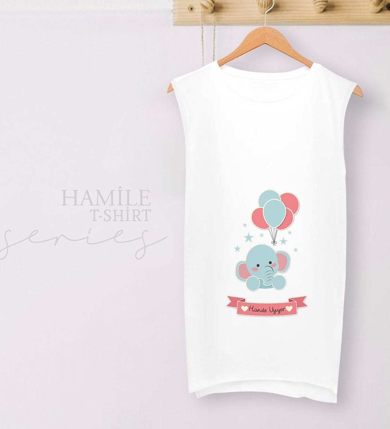 BK Gift Kişiye Özel Isimli Uyuyor Tasarımlı Beyaz Sıfır Kol Hamile Tişört-1, Hamile Giyim, Eşe Hediye görsel 2