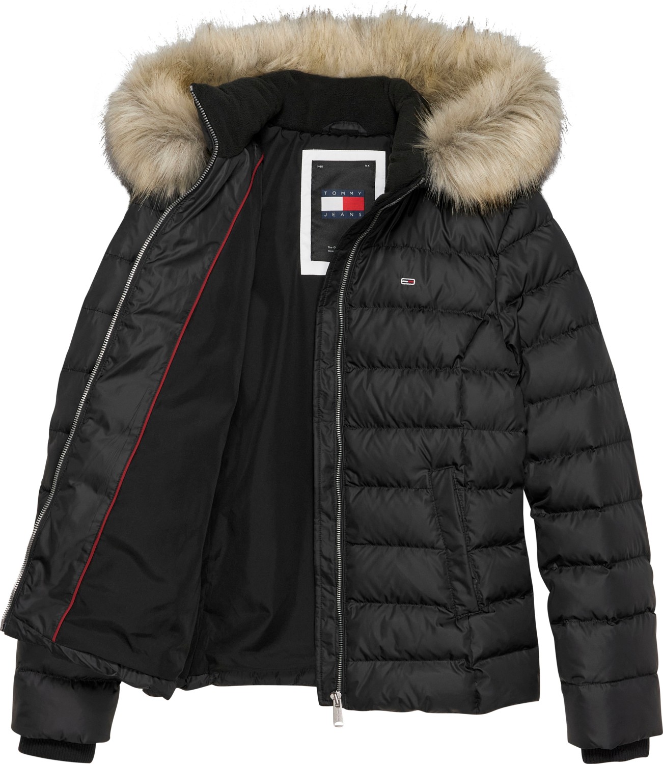 Tommy Hilfiger Kadın / Kız Marka Logolu Kapüşonlu Şık Görünümlü Full Fermuarlı Günlük Kullanıma Uygun Siyah Mont DW0DW18312-BDS görsel 2