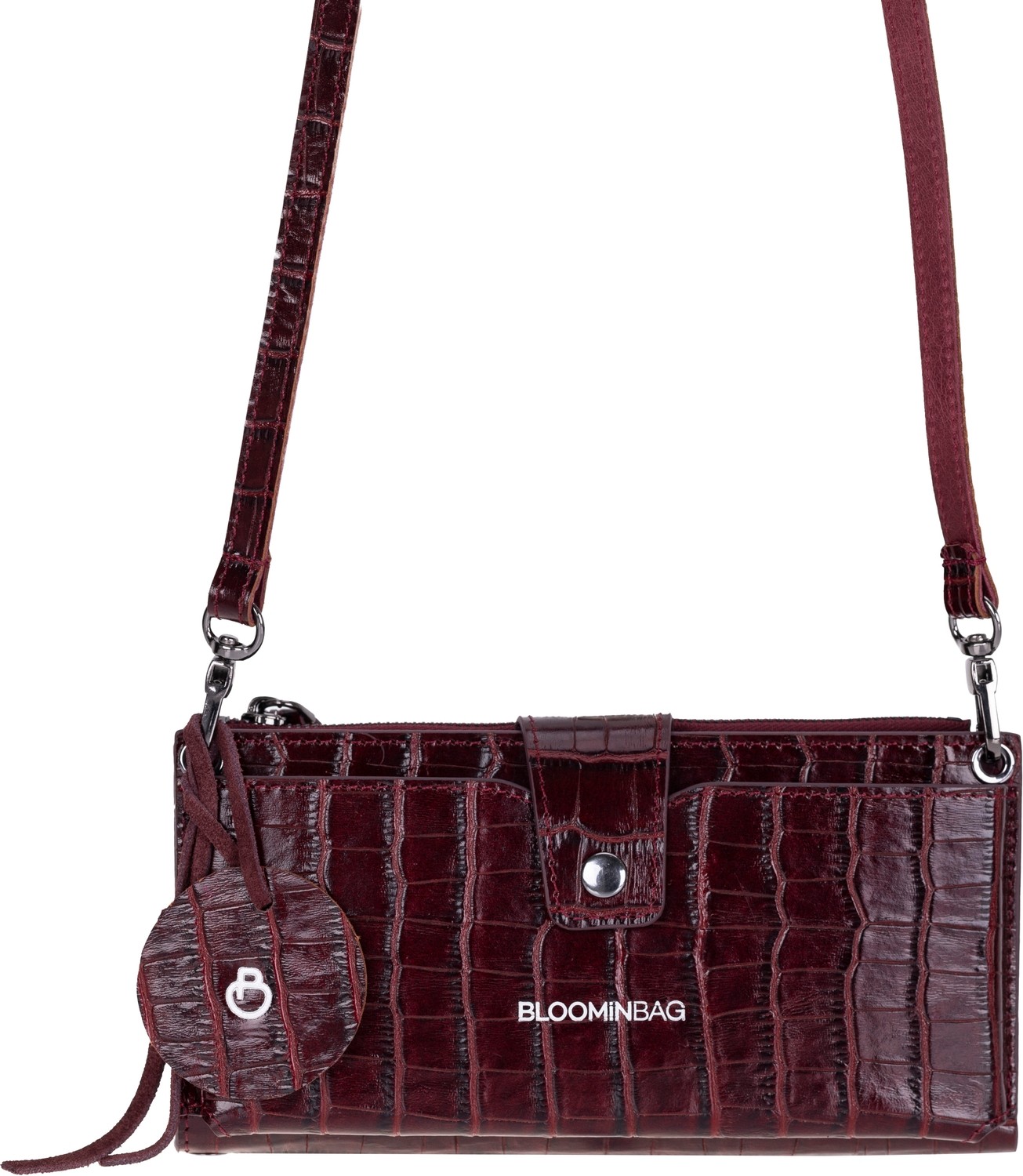 BloominBag Burgundy Croco Lozan Hakiki Deri Çapraz Askılı Telefon Bölmeli Cüzdan Çanta görsel 3