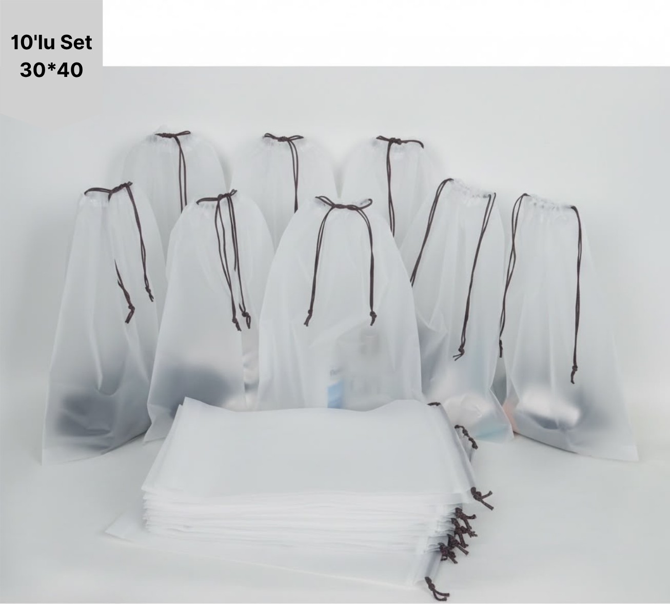 Meapuff 10LU Set 30*40CM (Large) Su Geçirmez Büzme İpli Tatil Çantası görsel 2