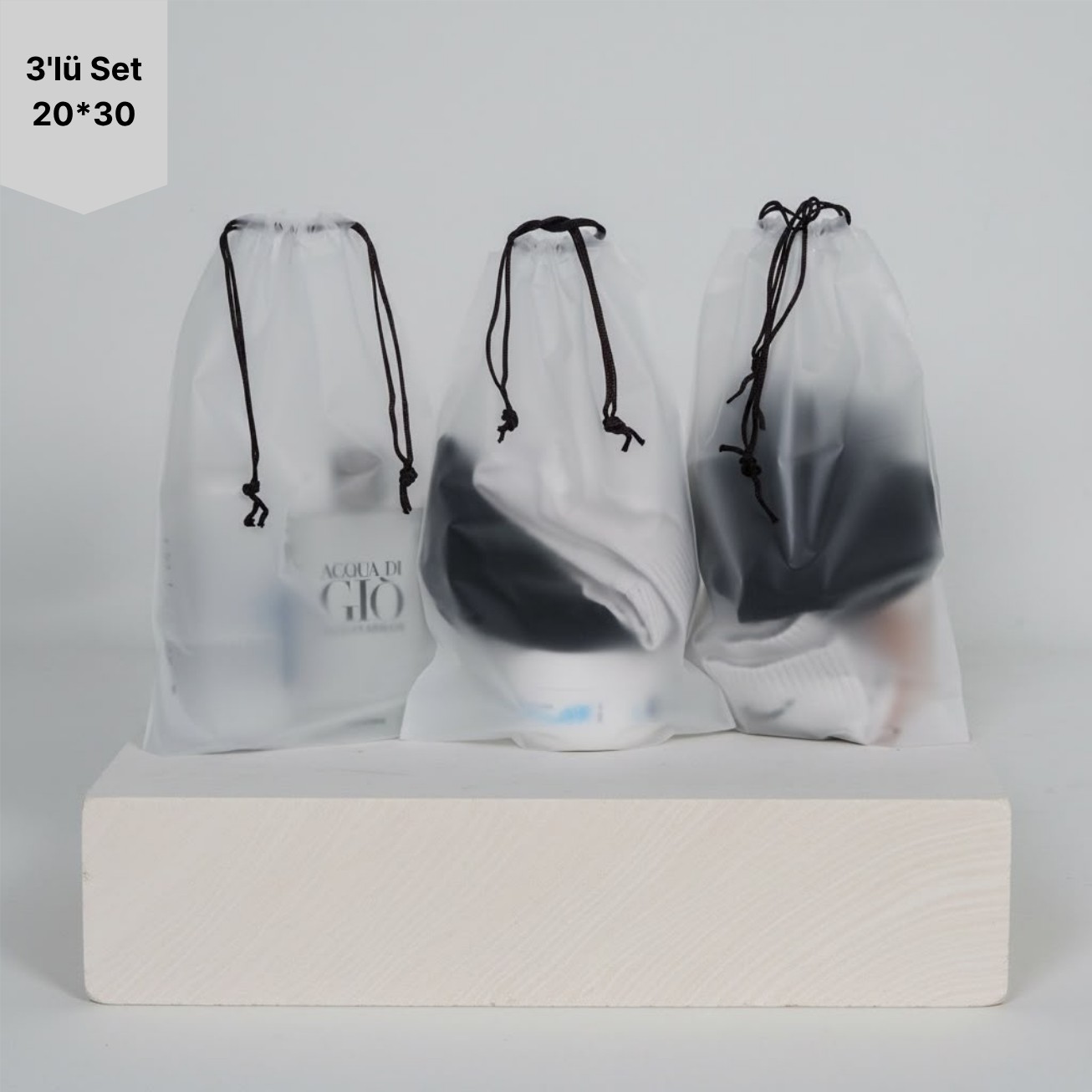 Meapuff 3lü Set 20*30CM (Small) Su Geçirmez Büzme İpli Tatil Çantası