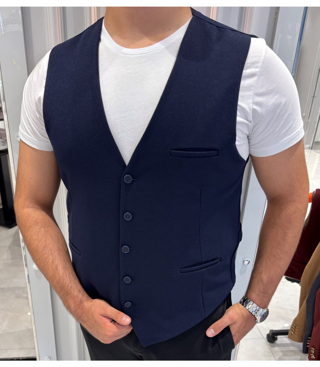Sabri Zengin Erkek V Yaka Slim Fit Yelek görsel 2