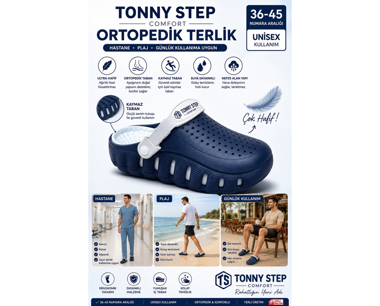 Ts Tonny Step Dubai 12 Hafif Rahat Ortopedik Plaj Hastane Günlük Terlik görsel 2