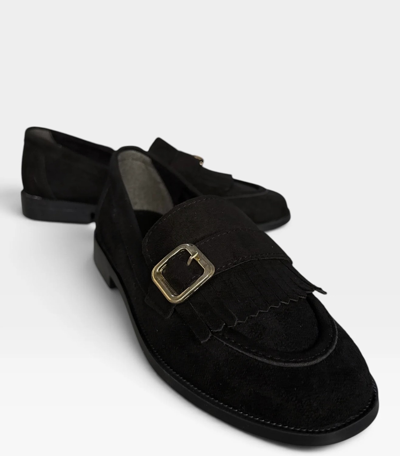 Liger Gold Tokalı Püsküllü Süet Kadın Günlük Loafer Ayakkabı Siyah görsel 8