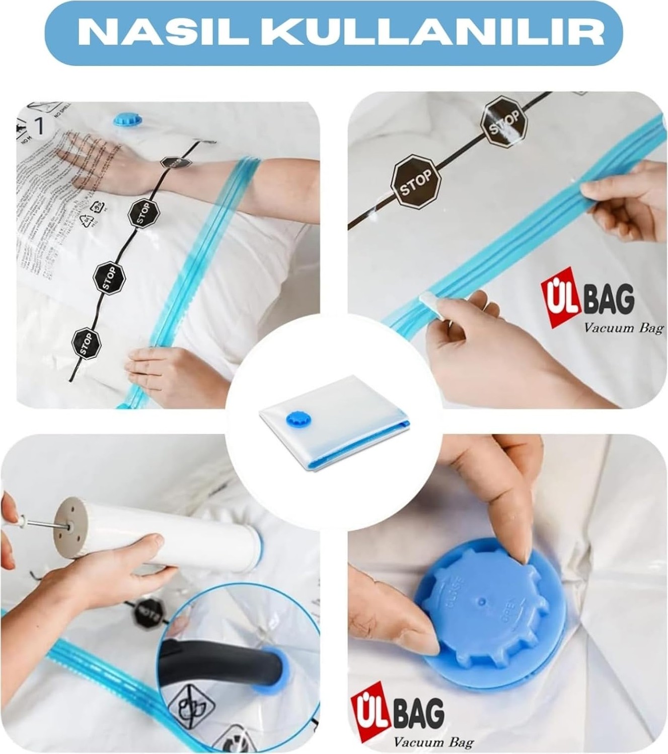 OEM (3 Adet) Büyük Boy (90 cm x 120 Cm) Yorgan,battaniye Baza Altı Için Vakumlu Poşet - Vakumlu Hurç - Vakumlu Torba görsel 5