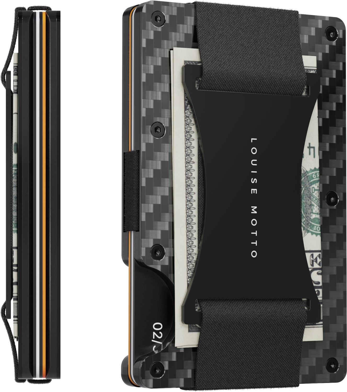 Louise Motto - Cardx - Dark Wave Strap - Karbon Fiber Cüzdan & Kartlık - Para Tutma Klipsi, Rfıd Engelleme (Siyah)