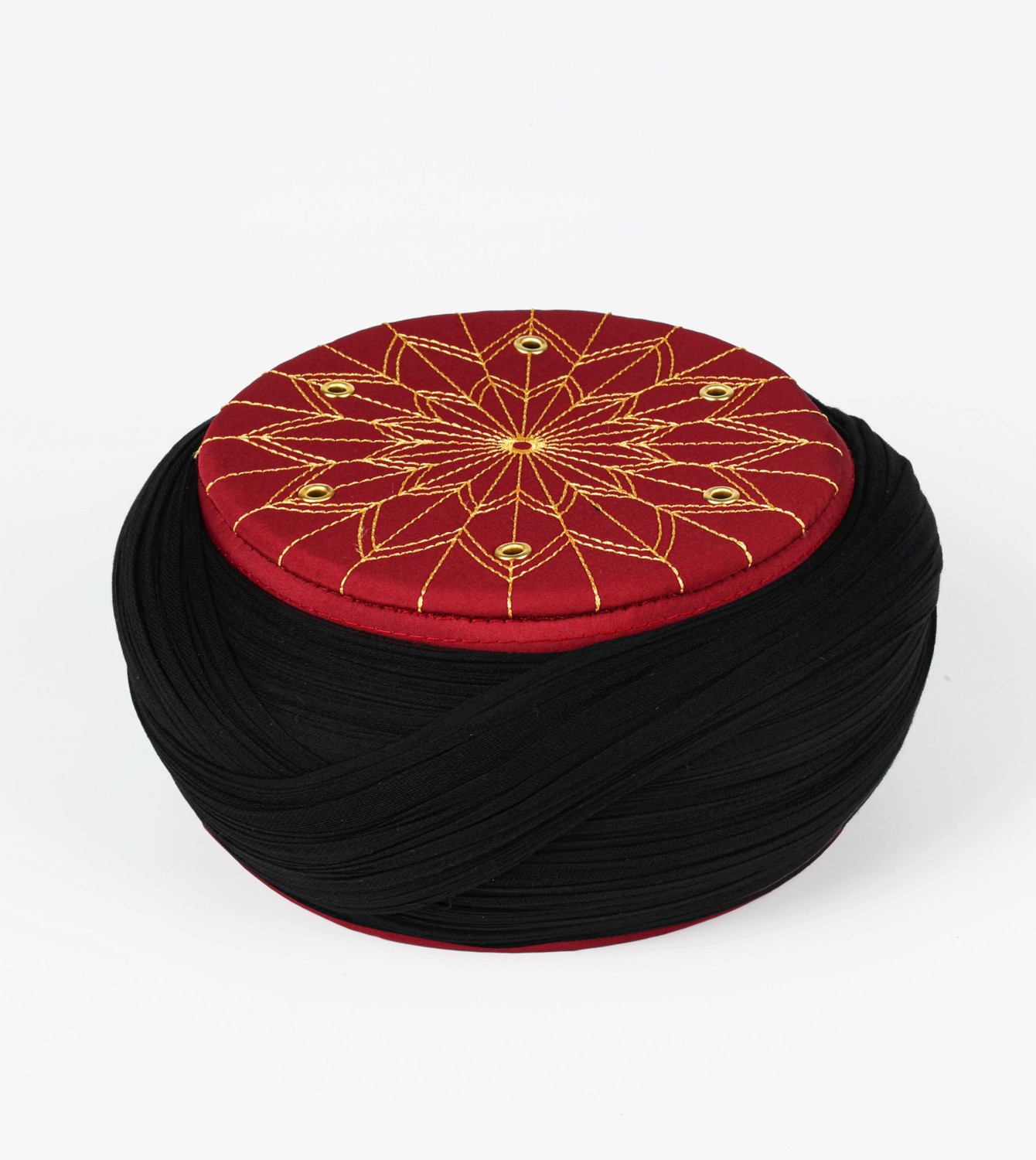 Sarıkhane Çocuk Talebe Sarığı - Siyah Kumaş - Bordo Takke - Çapraz Sarım - Kuş Gözü - 6 Metre