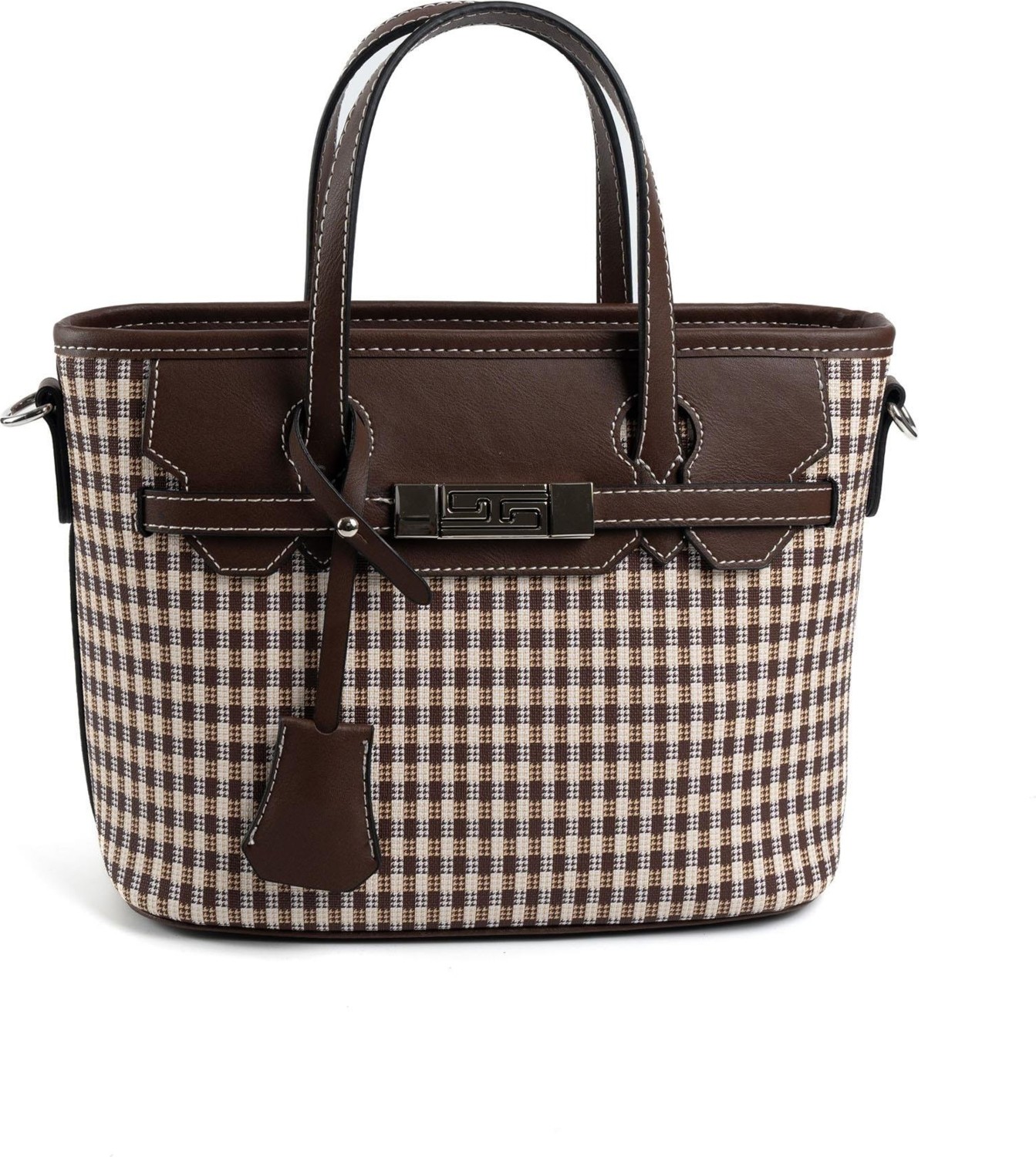 Silver & Polo Silver Polo Kahve Sarı - Kahve Ekose Line Kare Kadın El Çantası SP1185 görsel 2