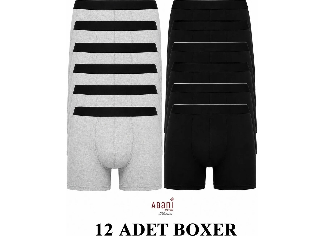 Abani Classic 12’lı Paket Erkek Boxer Külot Asker Iç Çamaşırı - Terletmeyen Nefes Alan Kumaş Haki görsel 4