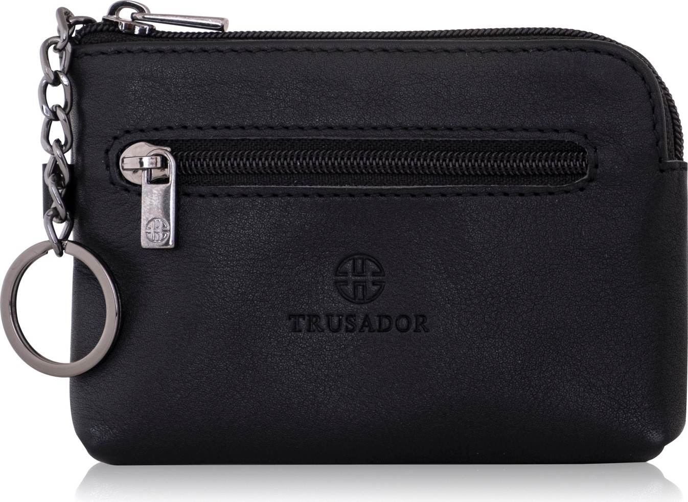 Trusador Milano Siyah Fermuarlı Mini Boy Kese Cüzdan Unisex Hakiki Deri Rfid Korumalı Erkek Kadın Anahtarlık Kartlık Bozuk Paralık Cüzdan Hediye