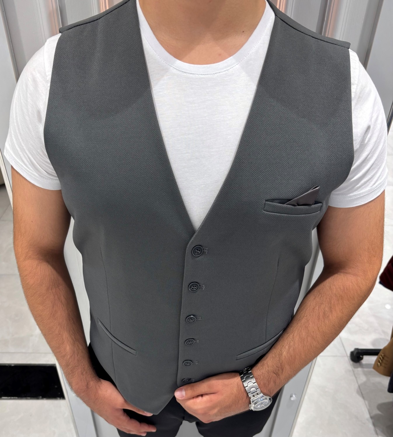 Sabri Zengin Erkek V Yaka Slim Fit Yelek