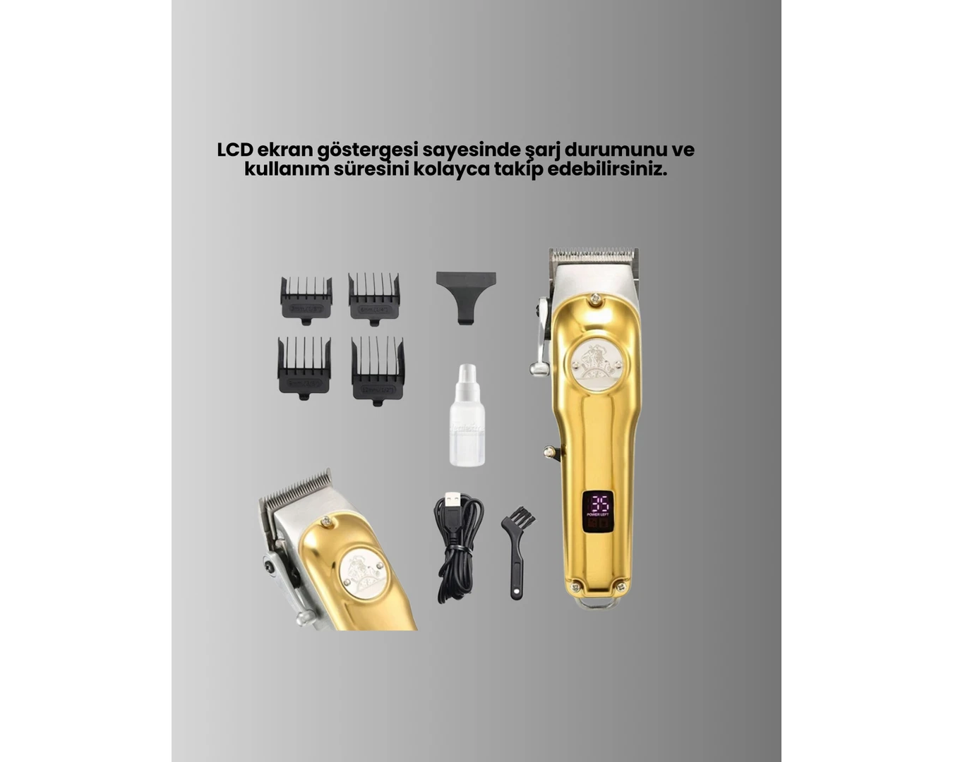 Resim Güçlü Motorlu LCD Ekranlı Şarjlı Tıraş ve Şekillendirme Makinesi 