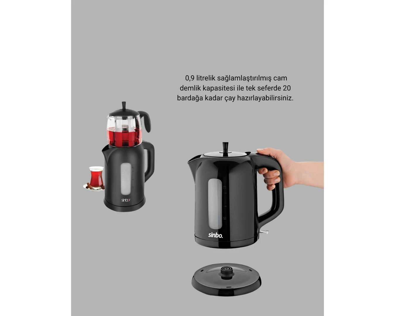 Resim Mestore Çaycı Cam Demlikli 1800W Güçlü ve Sıcak Tutmalı Elektrikli Çay Makinesi 