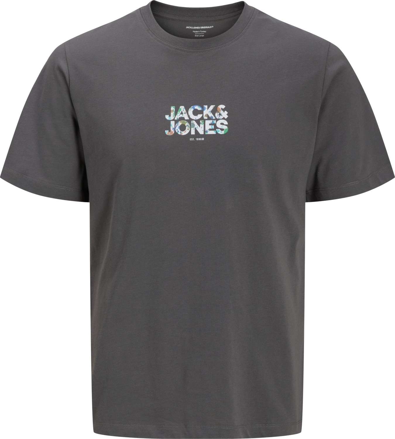 Jack & Jones Erkek Bisiklet Yaka Gögüs Baskili Tisört - New Plas