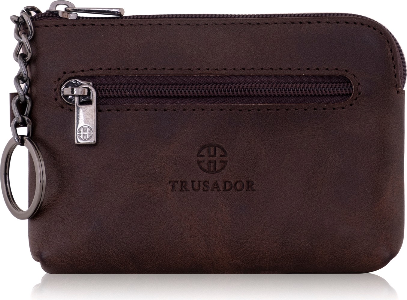 Trusador Milano Siyah Fermuarlı Mini Boy Kese Cüzdan Unisex Hakiki Deri Rfid Korumalı Erkek Kadın Anahtarlık Kartlık Bozuk Paralık Cüzdan Hediye